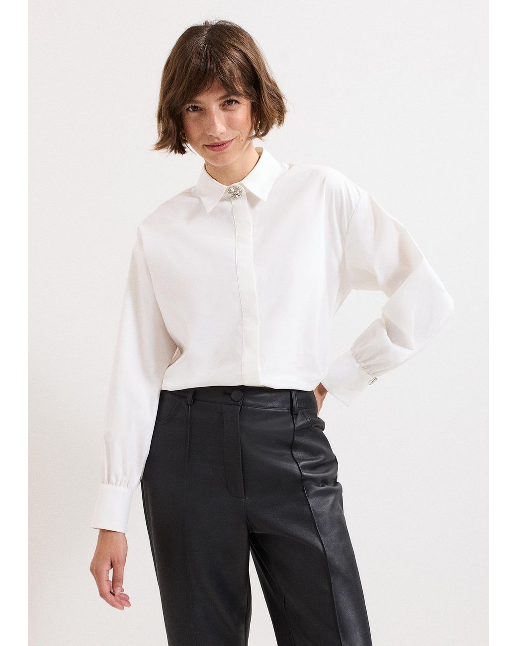 Phase Eight Red Dorothy Diamante Button Shirt