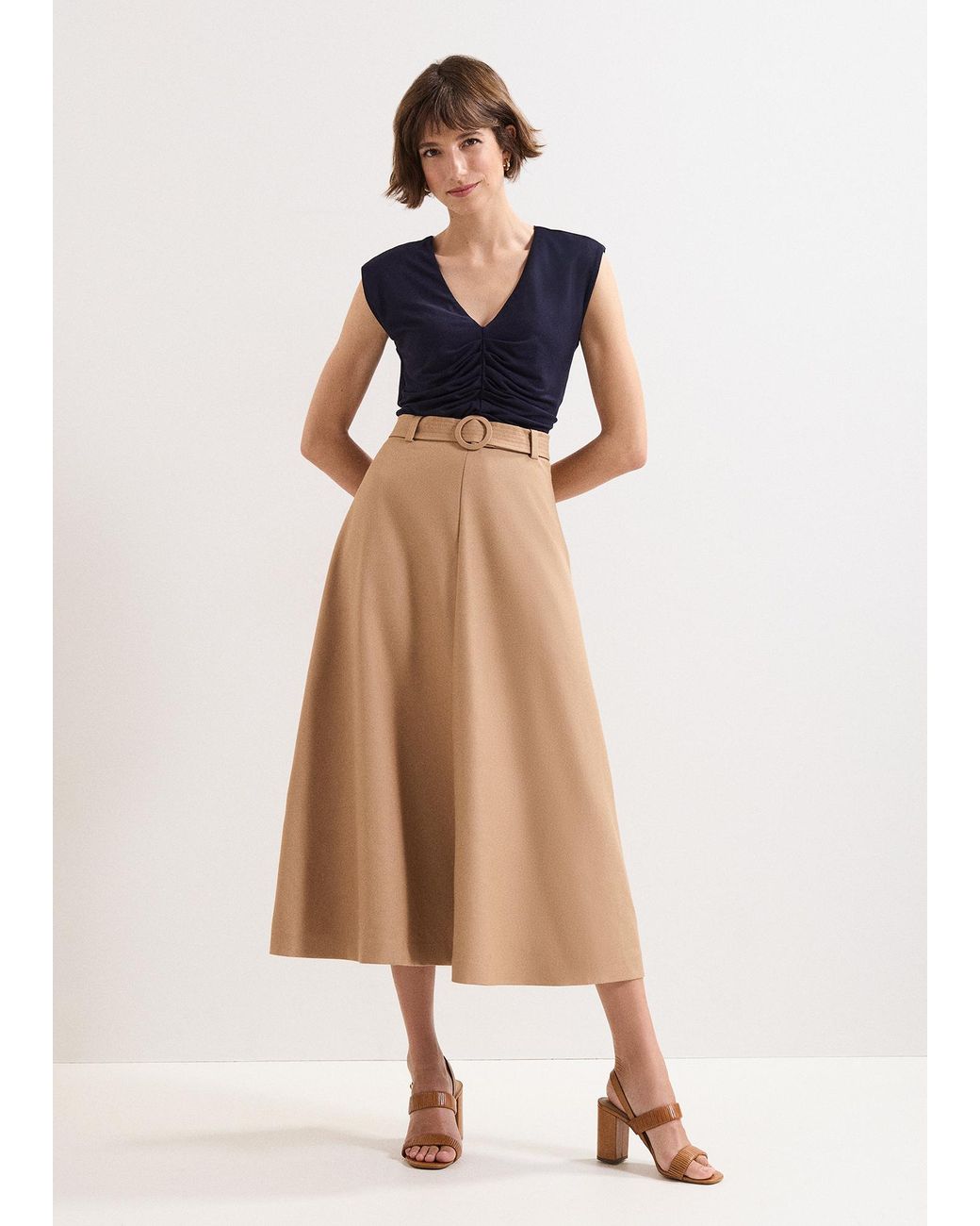 Phase Eight Natural Rochelle Midi Skirt