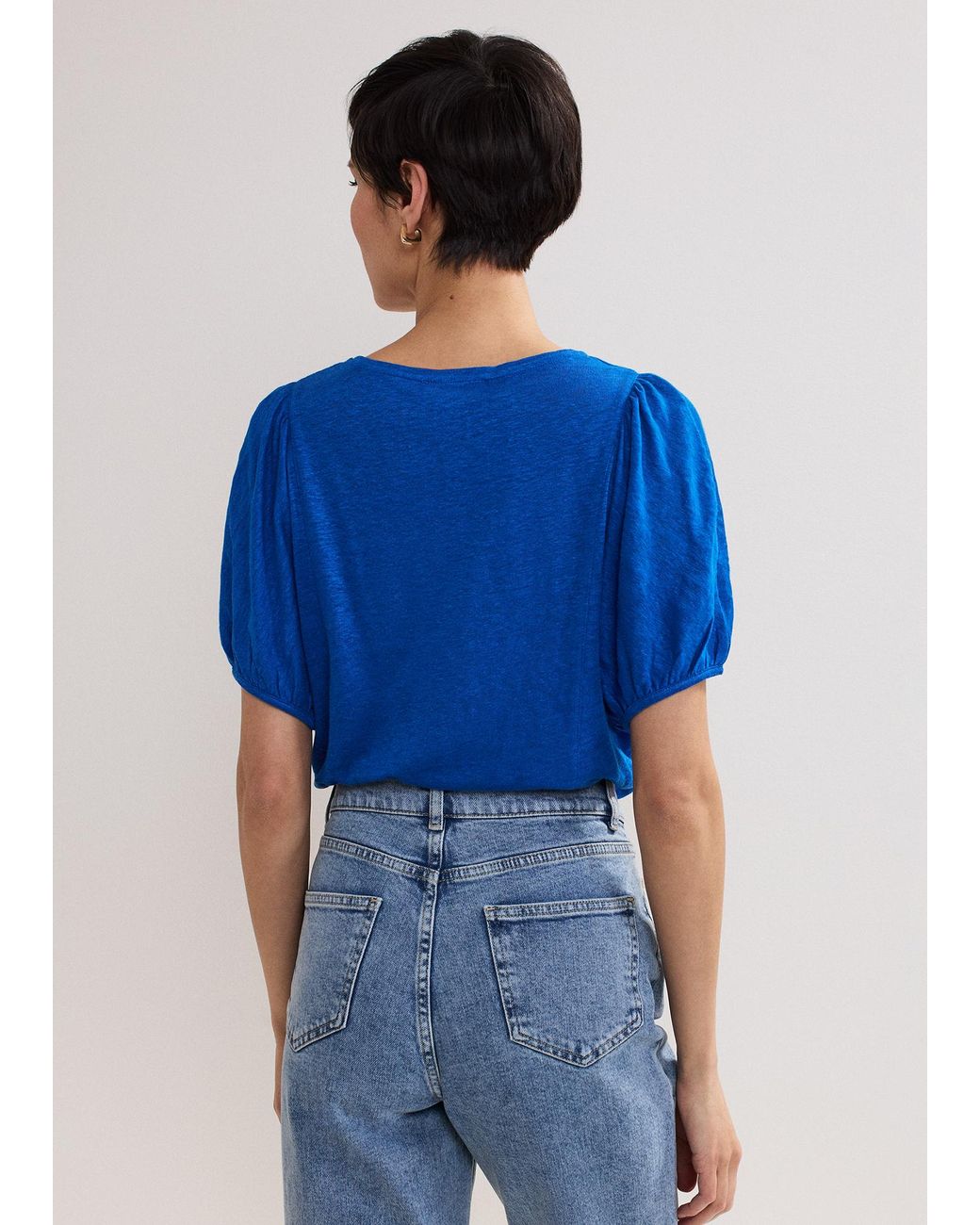 Phase Eight Blue Arabel Seam Detail Linen Top