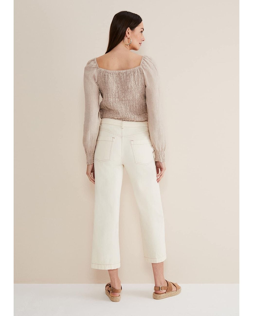 Phase Eight Natural Fraya Wide Leg Jeans