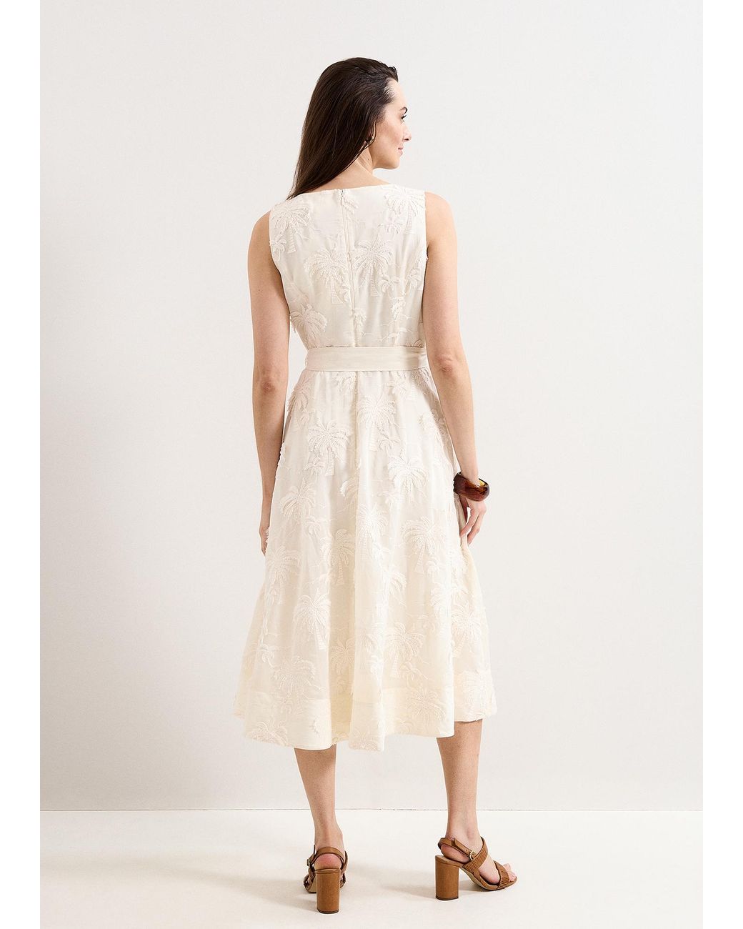 Phase Eight Natural Harley Sleeveless Embroidered Midi Dress