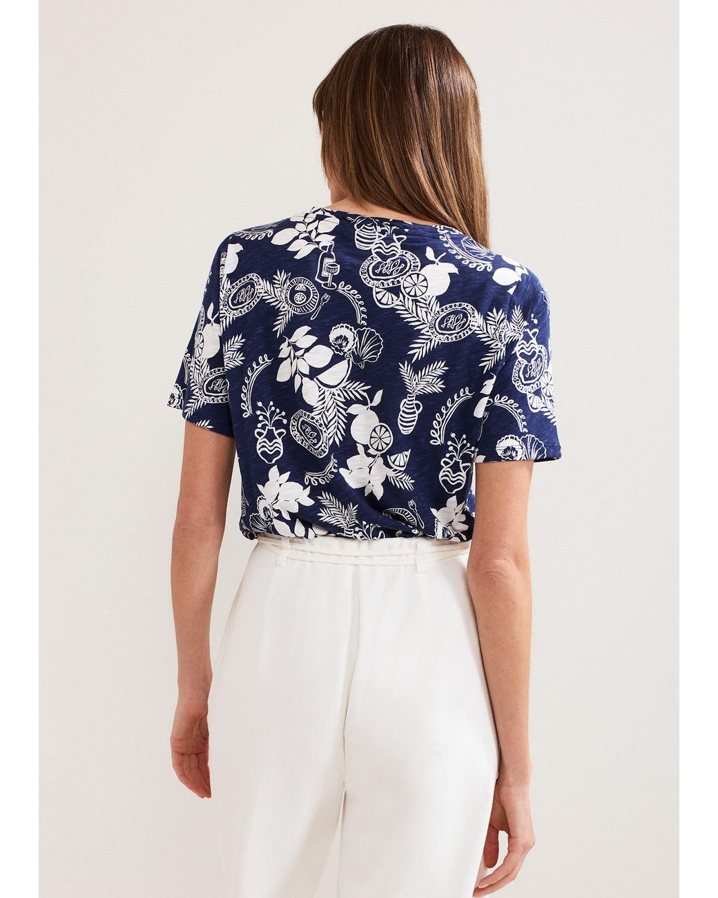 Phase Eight Blue Elma Postcard Print Top