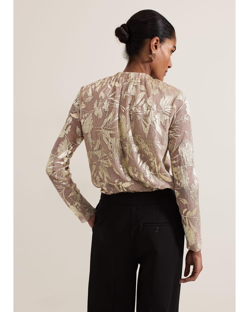 Phase Eight Natural Pippa Floral Printed Plisse Top