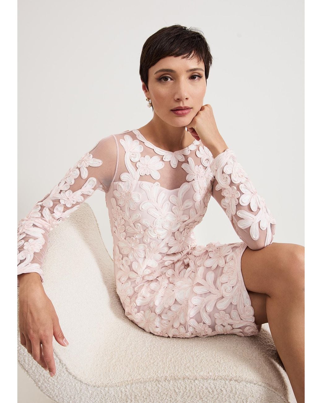 Phase Eight Pink Annika Tapework Midi Dress