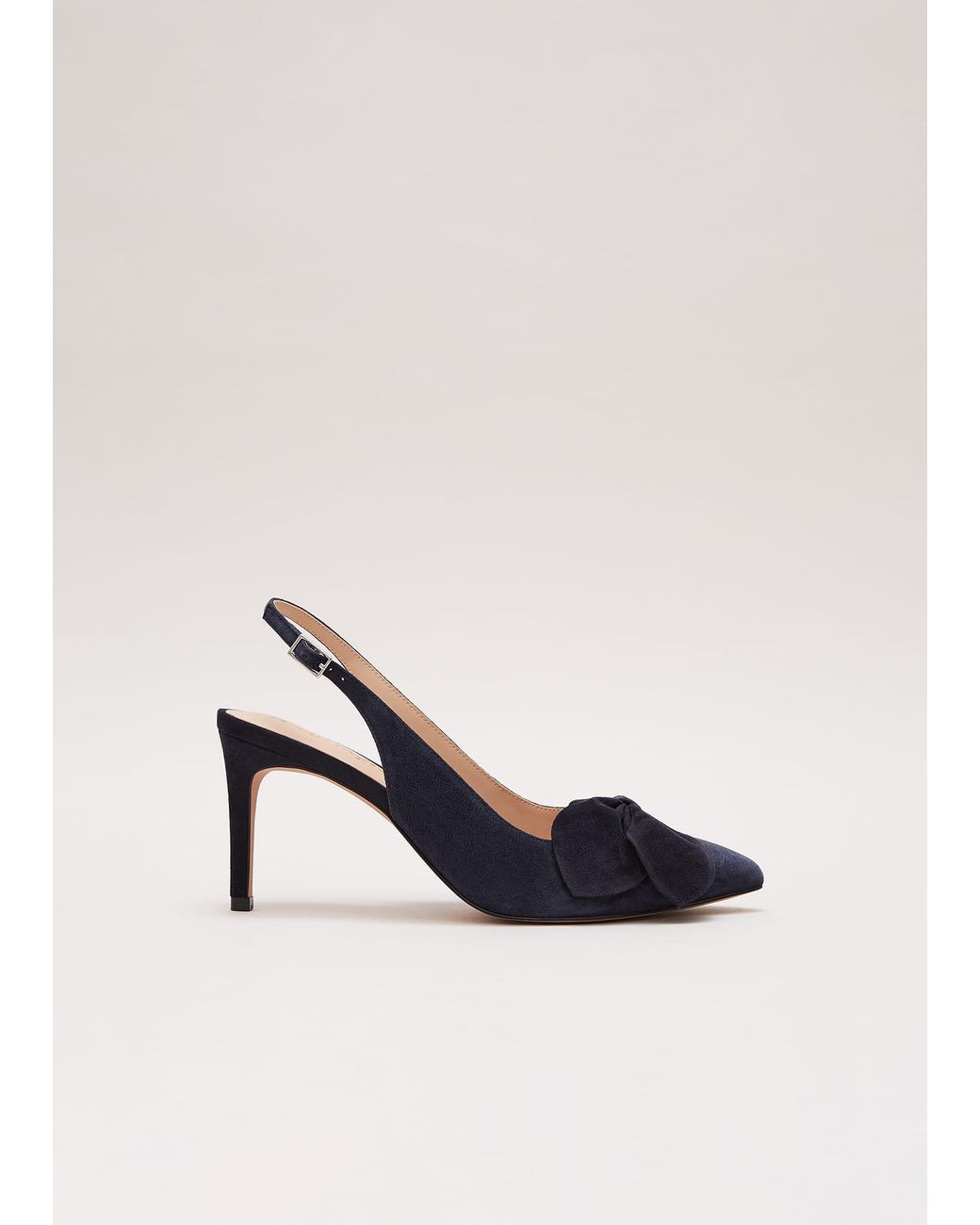 Phase Eight White Suede Pointed Bow Slingback