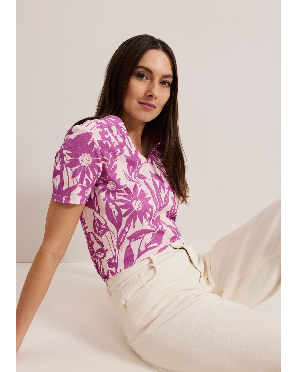 Phase Eight Pink Alice V Neck Floral Print Top