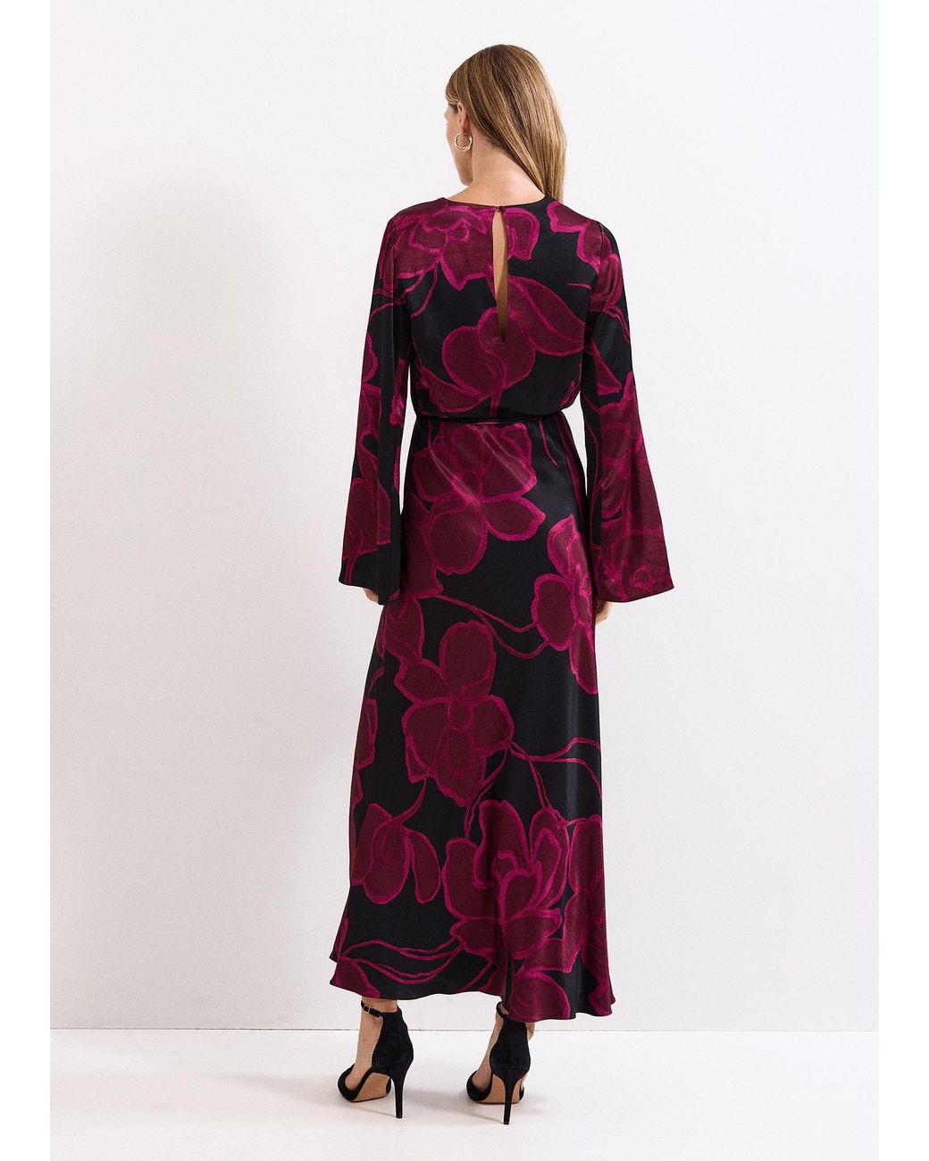 Phase Eight Black Rhea Printed Satin Maxi Dress