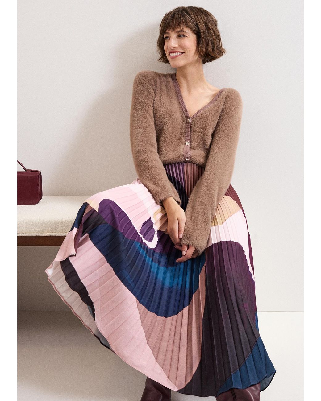 Phase Eight Purple Elmina Abstract Print Pleated Skirt