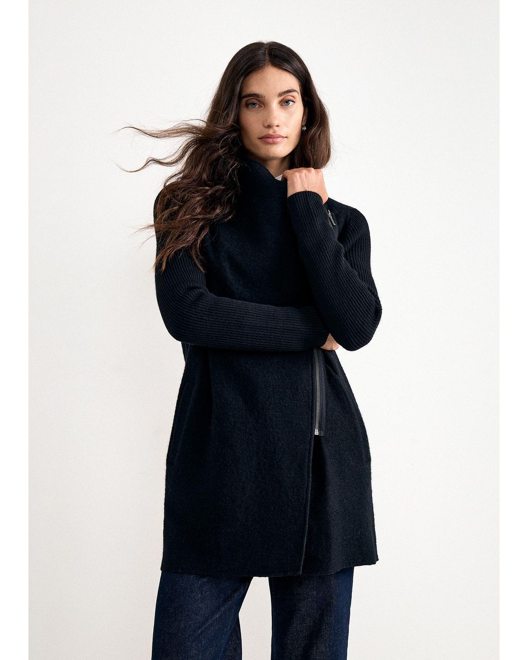 Phase Eight Black Byanca Zip Knit Coat