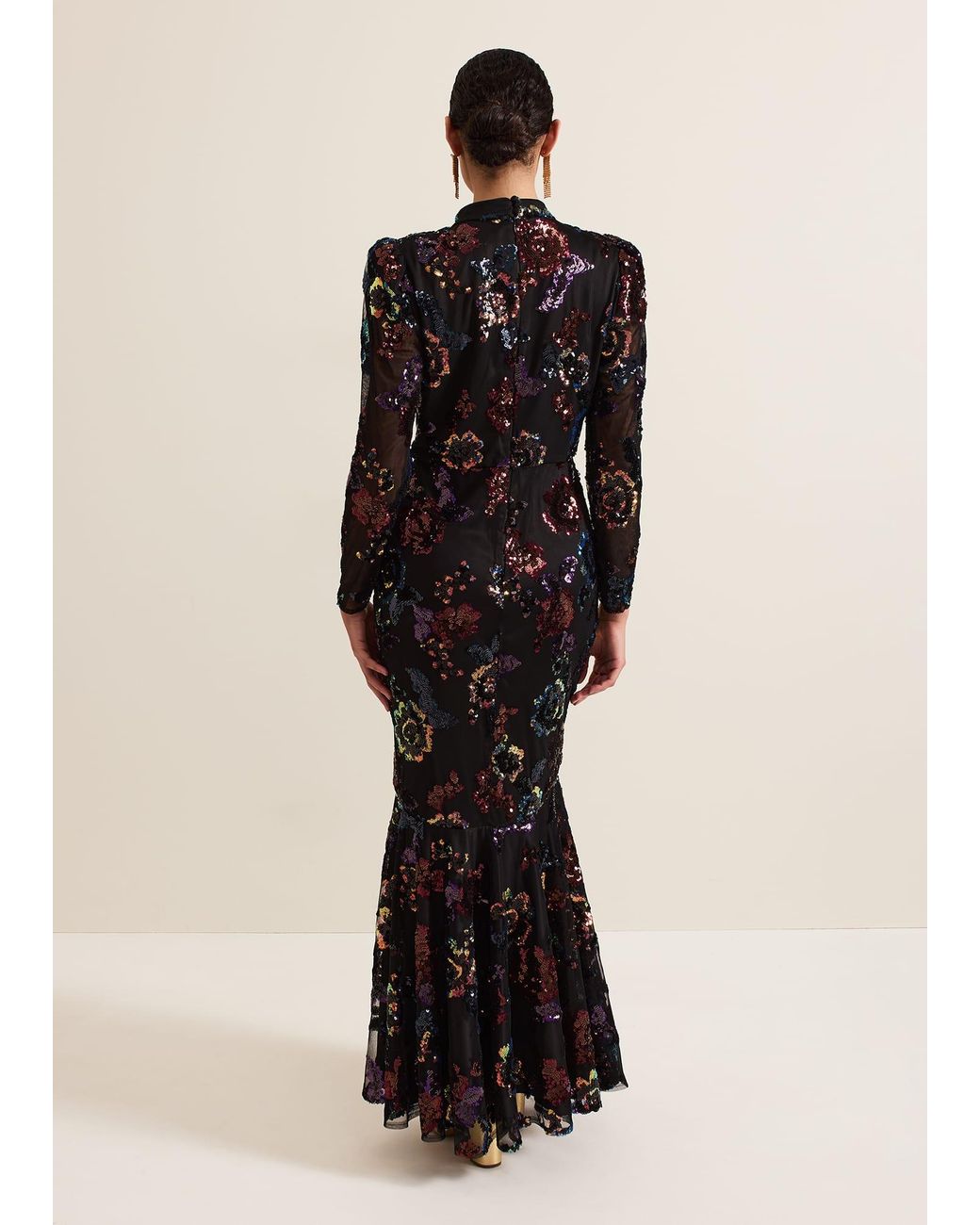 Phase Eight Natural Lelo Sequin Long Sleeved Maxi Dress