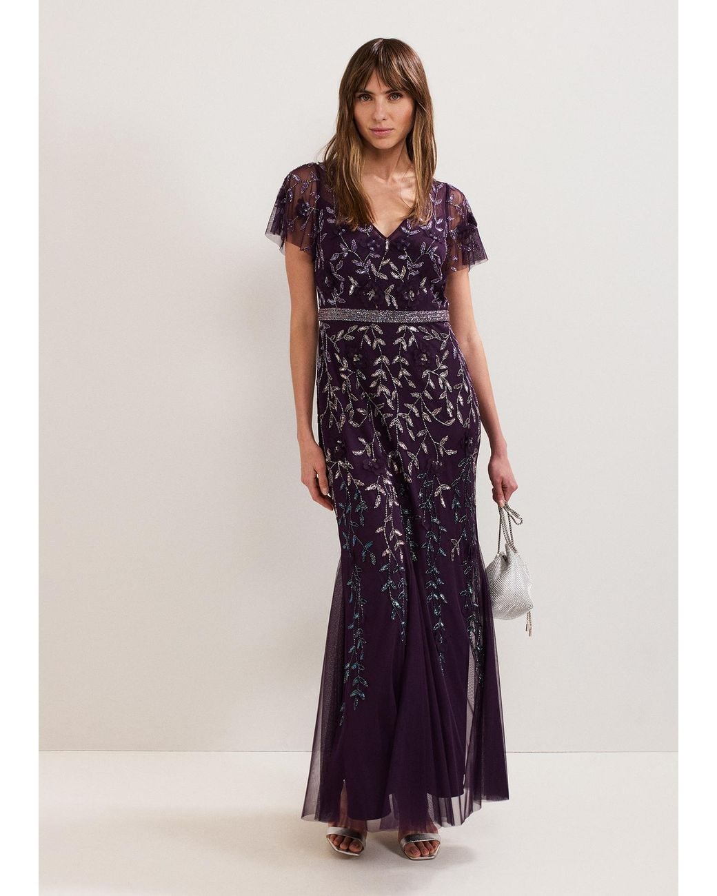 Phase Eight Purple Kaida Beaded Maxi Dress