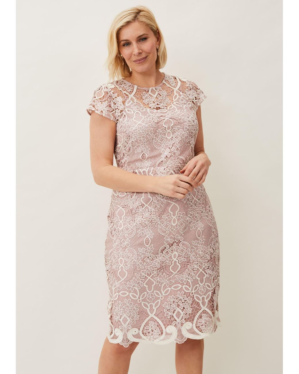 Phase Eight Pink Frances Lace Fitted Dress