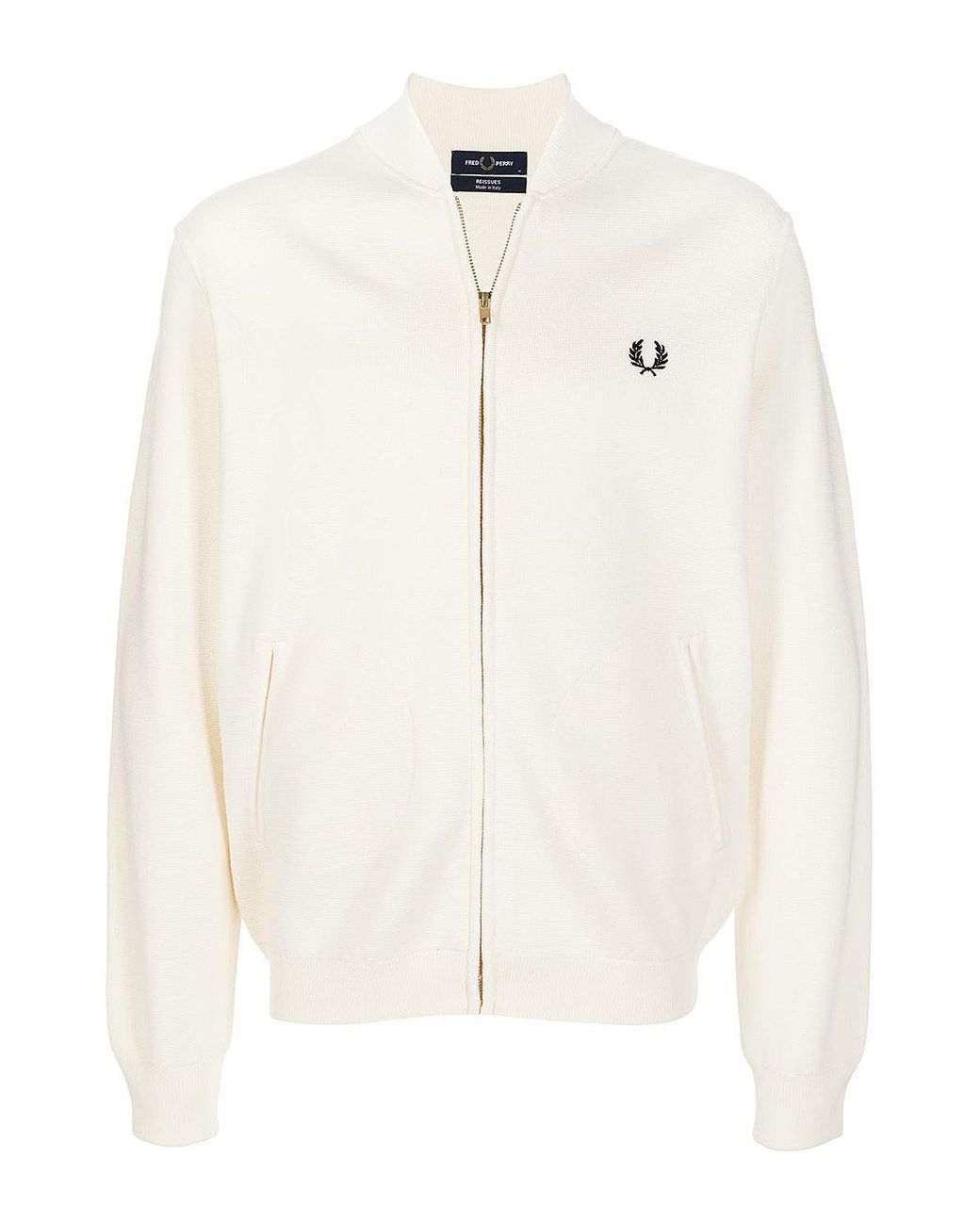 Fred Perry Knitted Zip Through Bomber in White for Men | Lyst