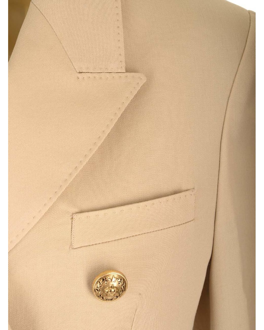 Women's double-breasted blazer in sand with gold heraldic buttons