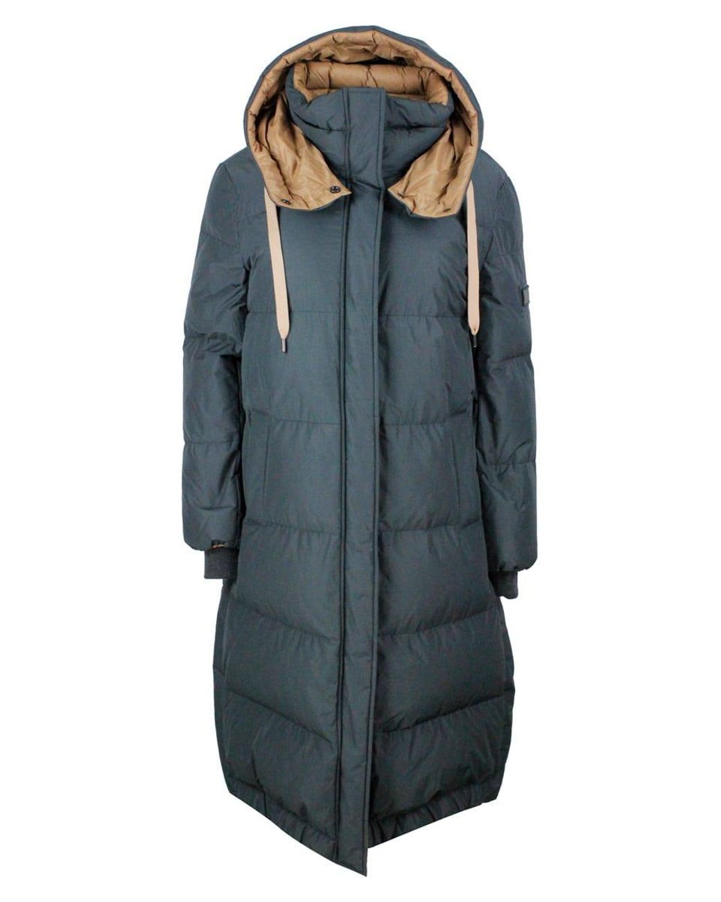 Save 37% Womens Clothing Coats Parka coats Brunello Cucinelli 3/4 Down Jacket In Real Goose Down With Hood in Green 