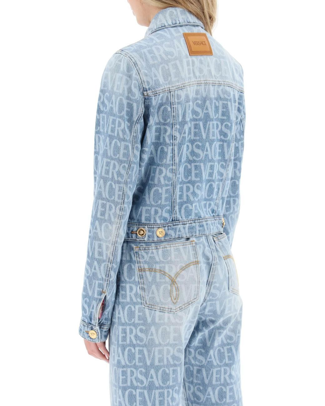 Versace All-over Logo Denim Jacket in Blue | Lyst