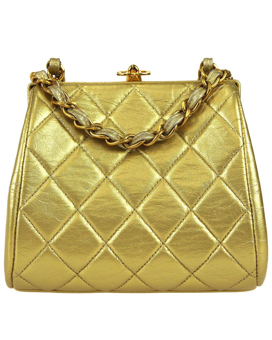 Chanel 1996-1997 Kisslock Shoulder Bag Mini Gold Lambskin in