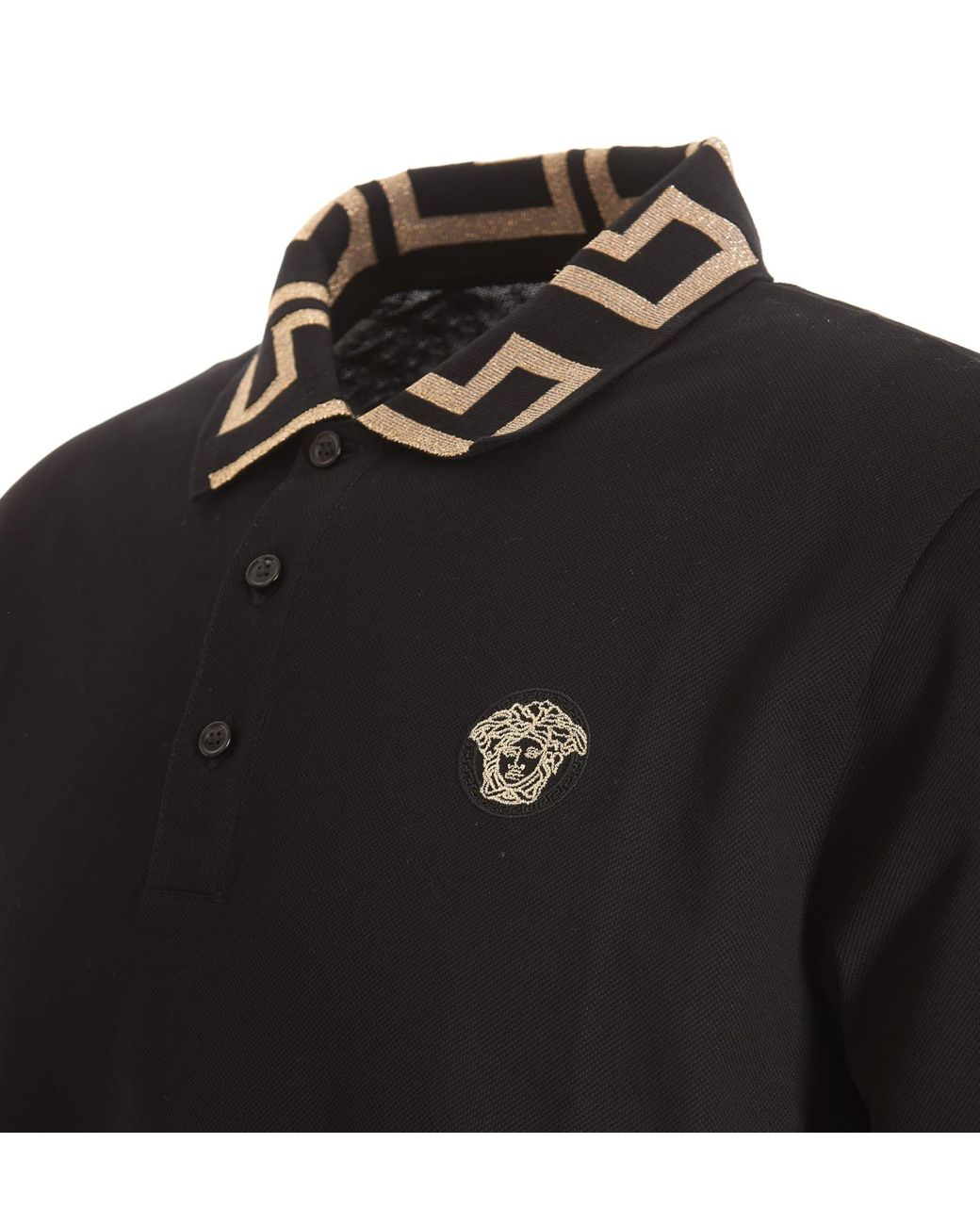 Versace Cotton Polo T-shirt With La Greca Collar in Nero (Black) for Men -  Save 43% | Lyst