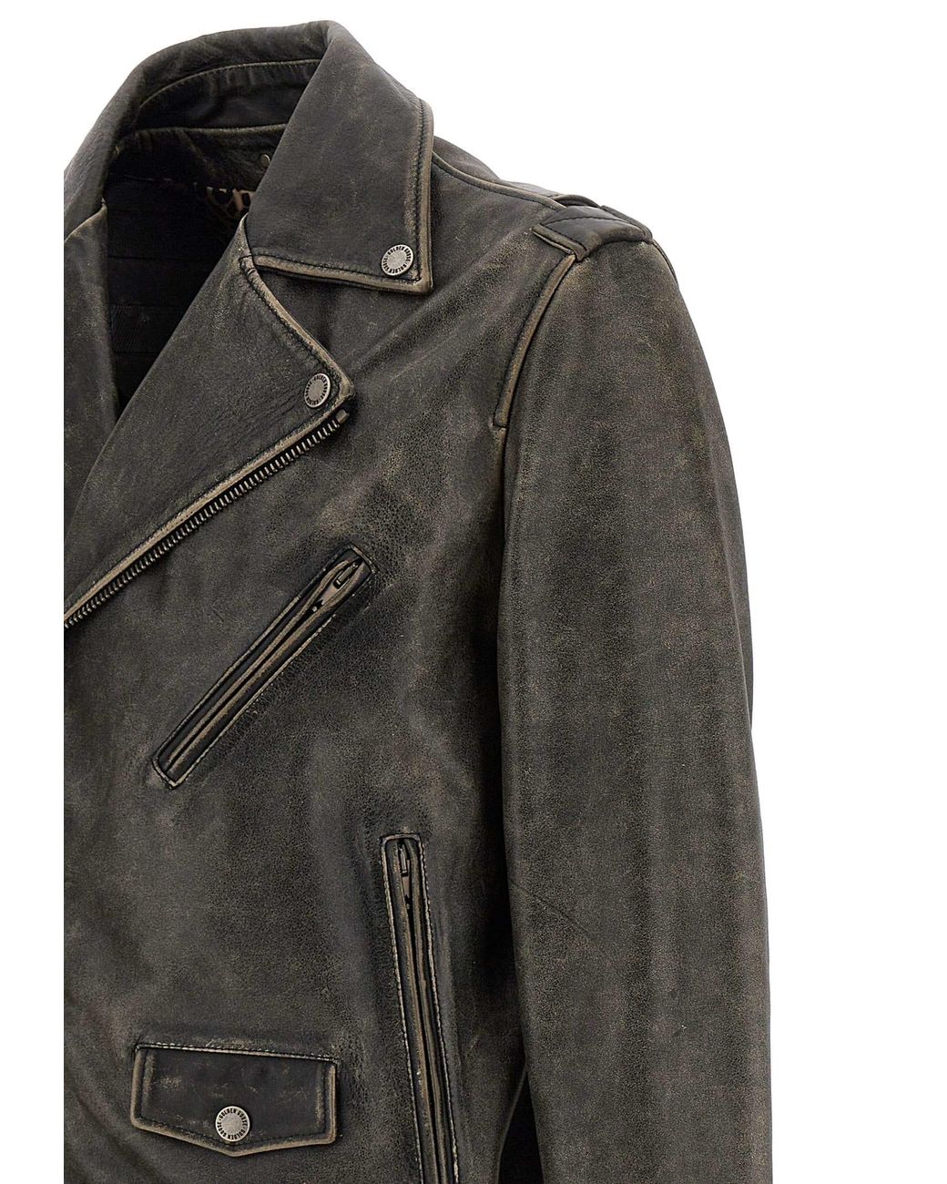 Golden Goose - Men's Biker Jacket in Distressed Leather, Man, Size: 52