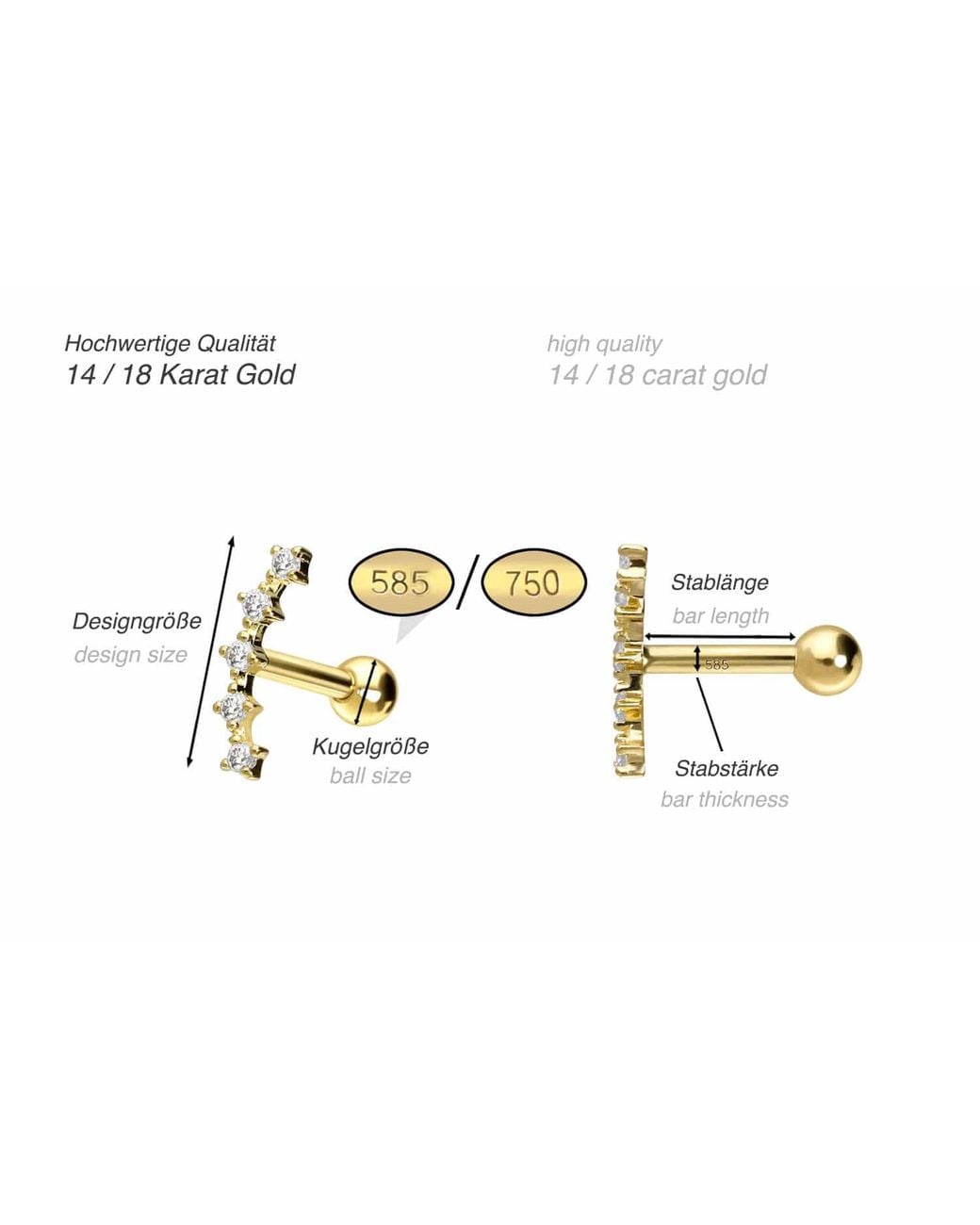 PIERCINGLINE Black 14/18 Karat Ohrpiercing 5 Eingefasste