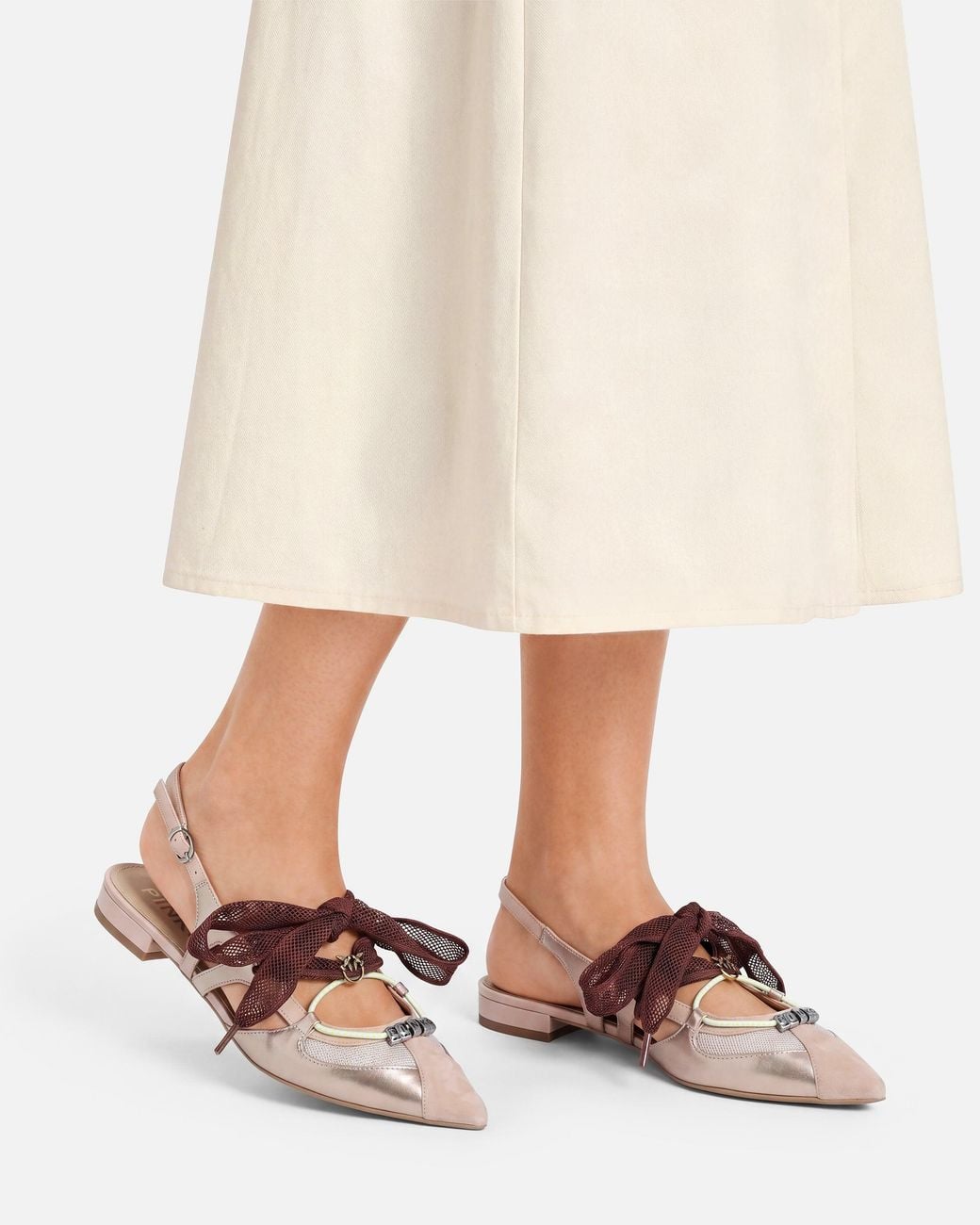 Pinko White Slingback Ballerinas With Ties