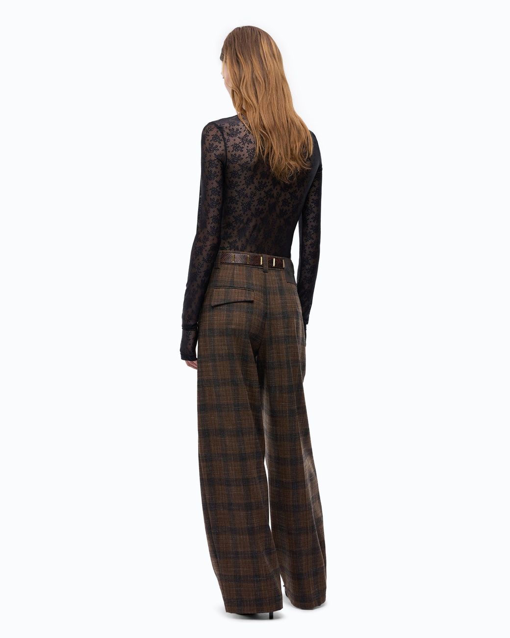 Pinko Black Barrel-Fit Trousers With Micro Houndstooth Motif