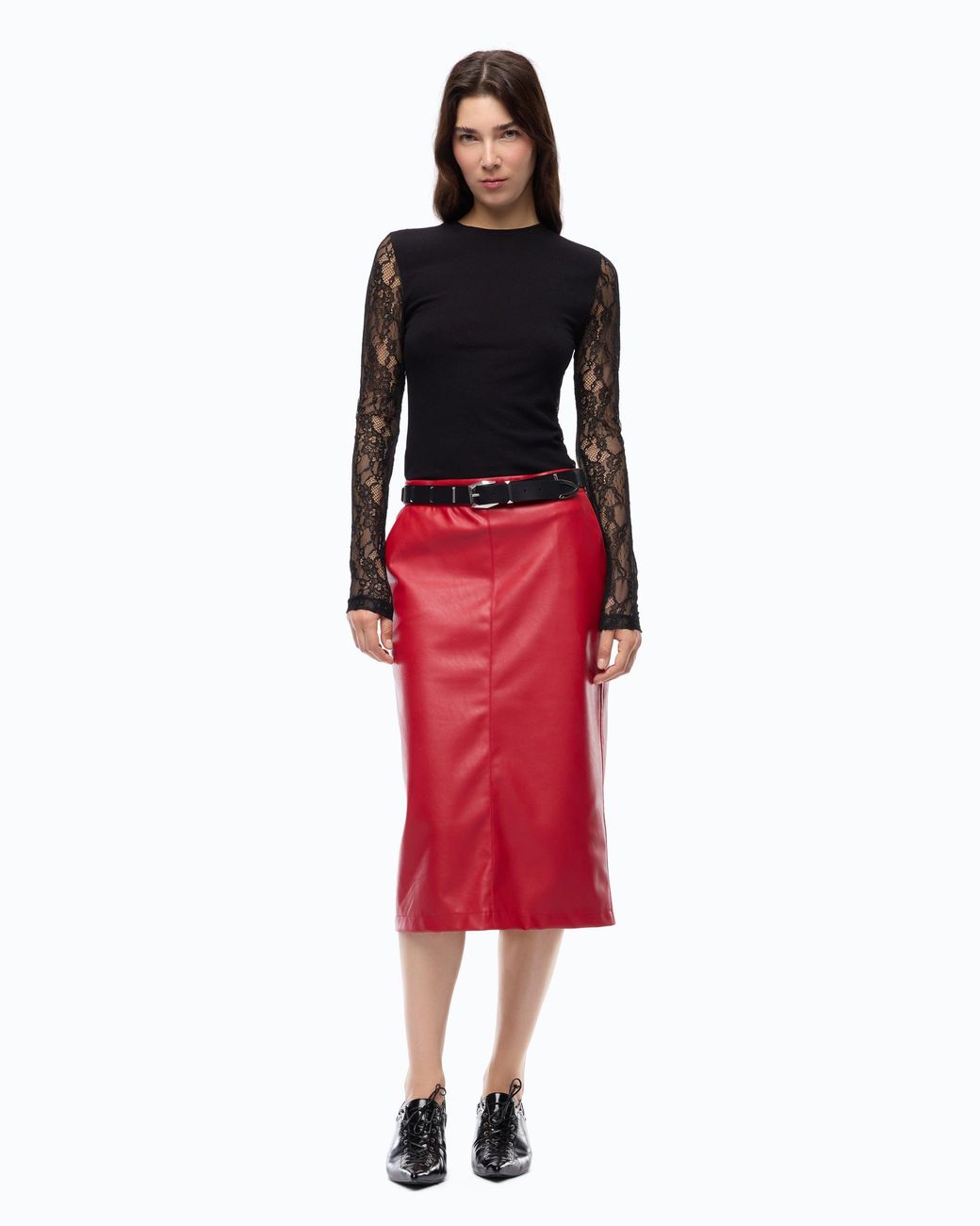 Pinko Black Ribbed Sweater With Lace Sleeves