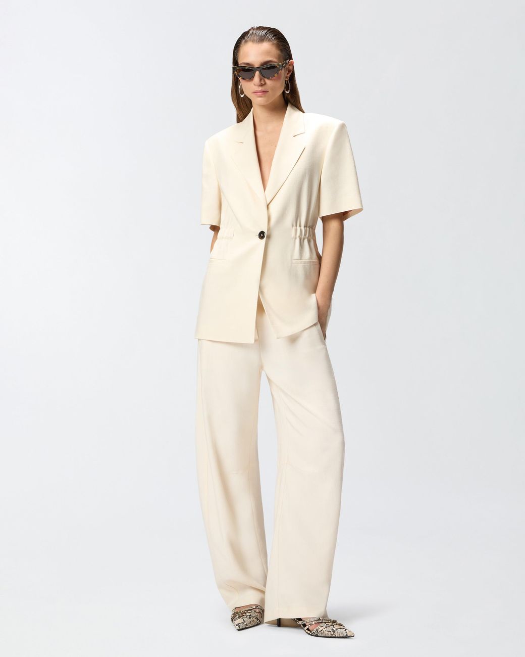 Pinko Natural Short-Sleeved Jacket With Elasticated Waist