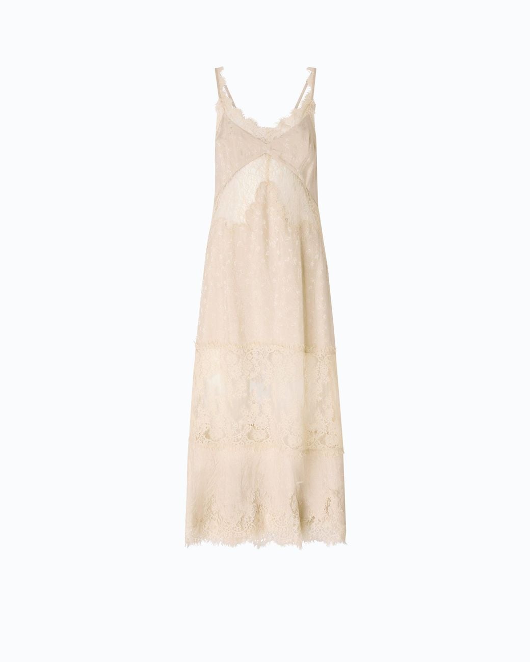 Pinko Natural Midi Slip Dress With Lace Bands