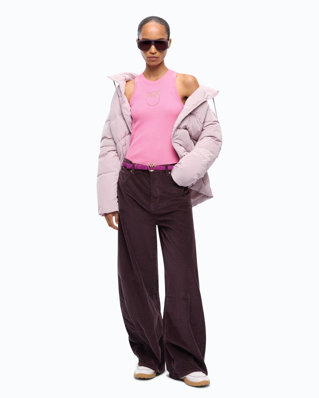 Pinko Pink Ribbed Top With Sheer Love Birds Logo