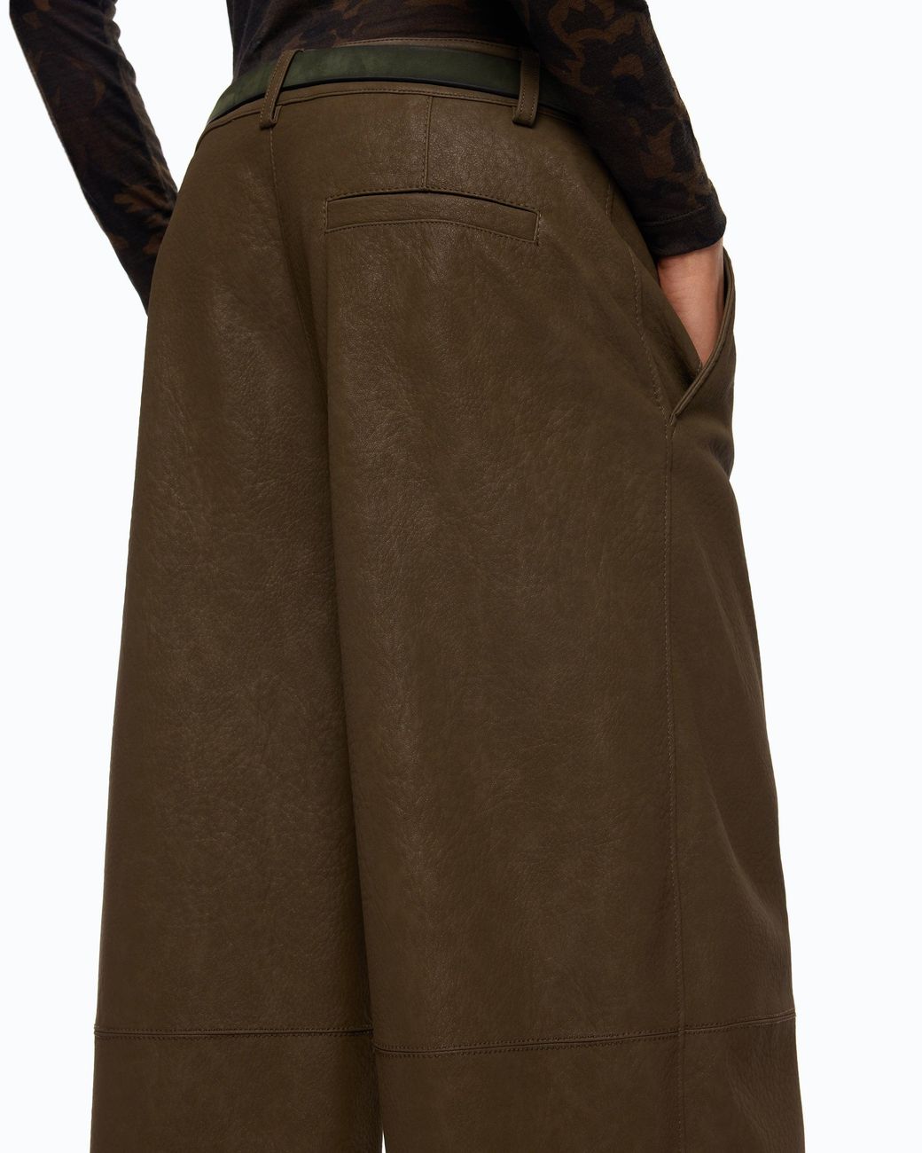 Pinko Natural Straight-Fit Nubuck Leather-Effect Trousers