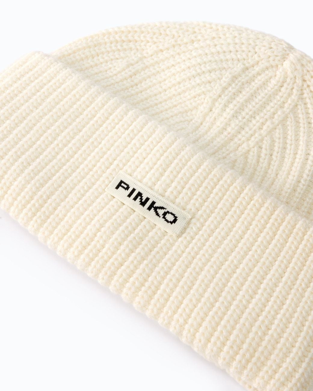 Pinko White Beanie With Logo Lettering