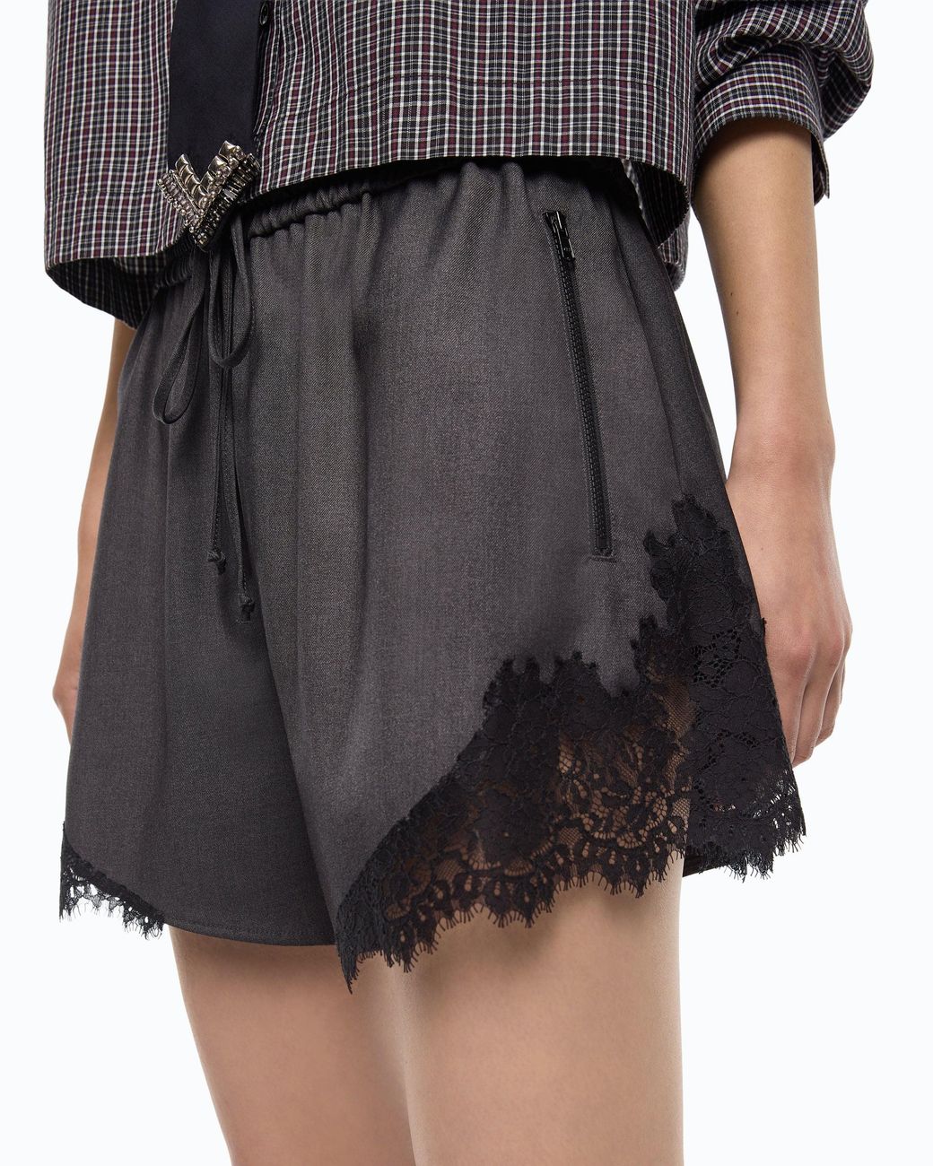 Pinko Black Fluid Shorts With Lace Insert