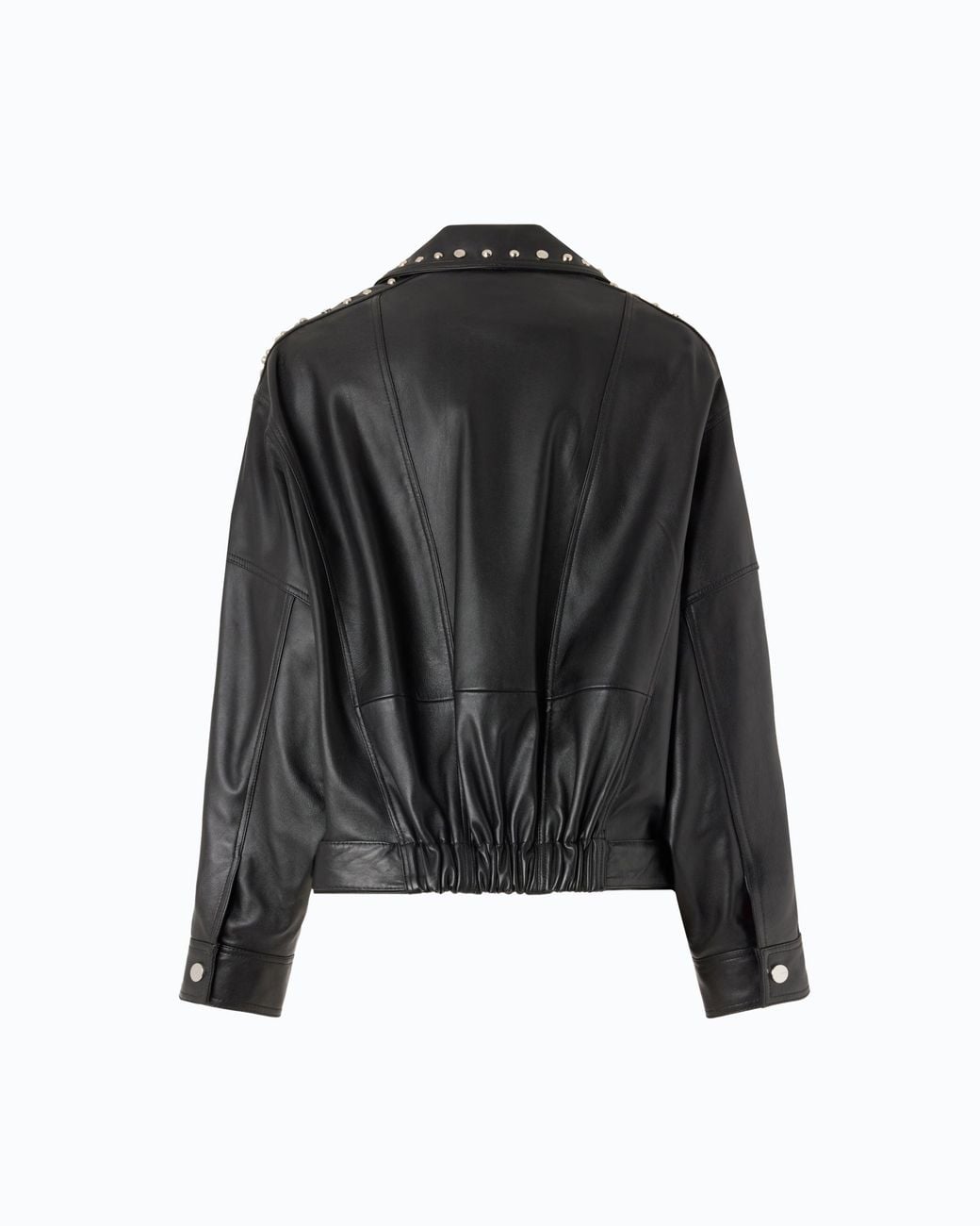 Pinko Black Nappa Leather Biker-Style Jacket With Studs