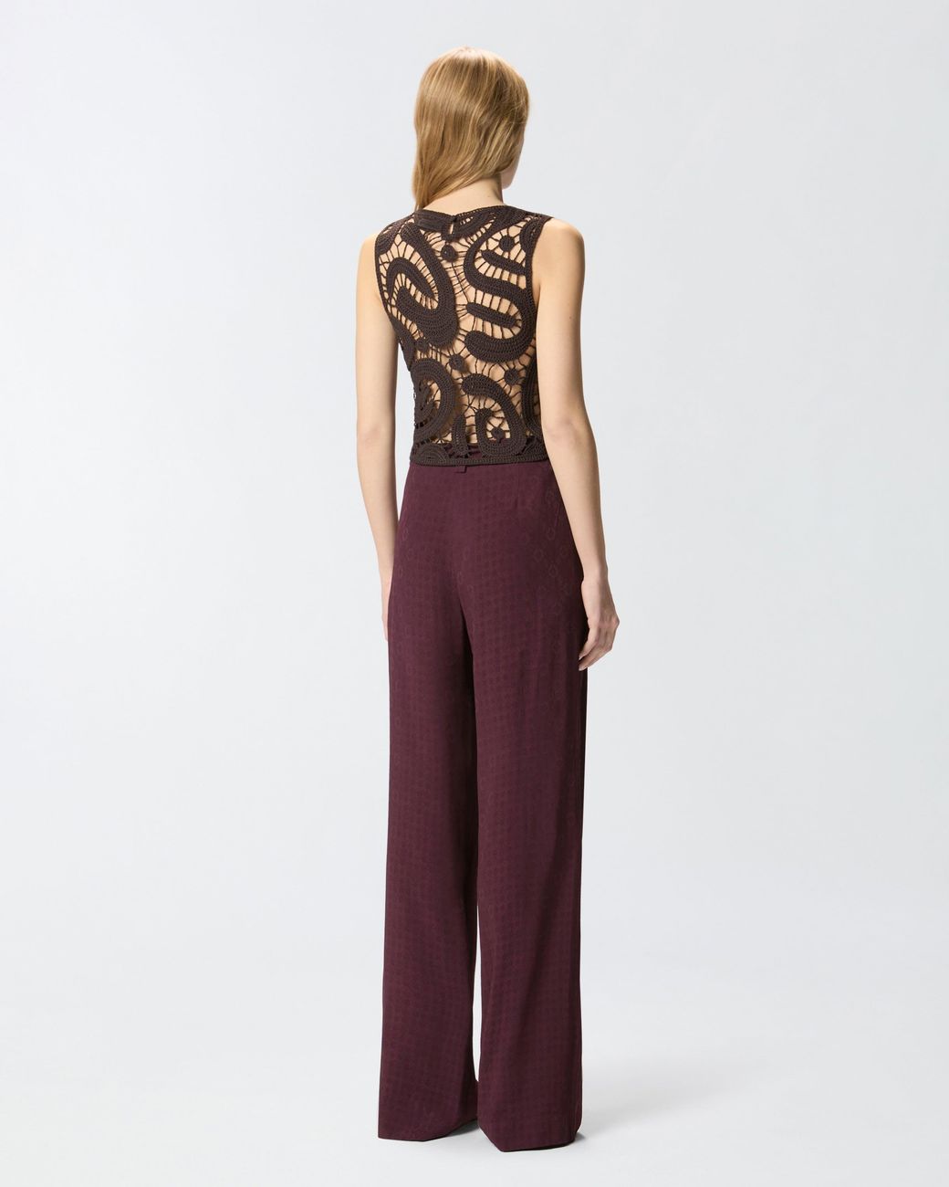 Pinko White Geometric Crocheted Sleeveless Top