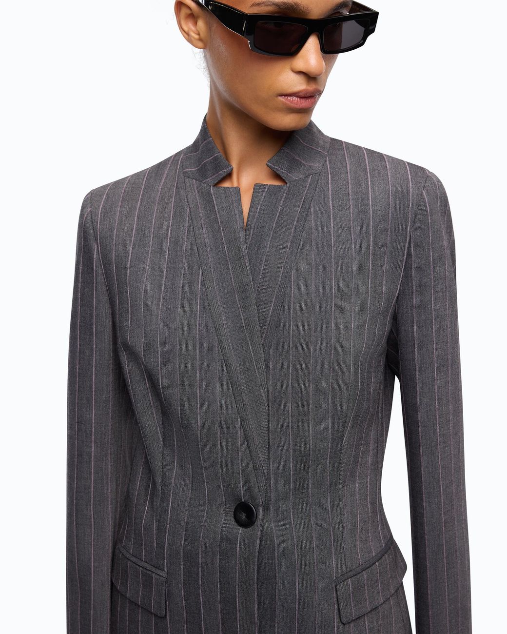 Pinko Gray Pinstriped Wool-Blend Jacket
