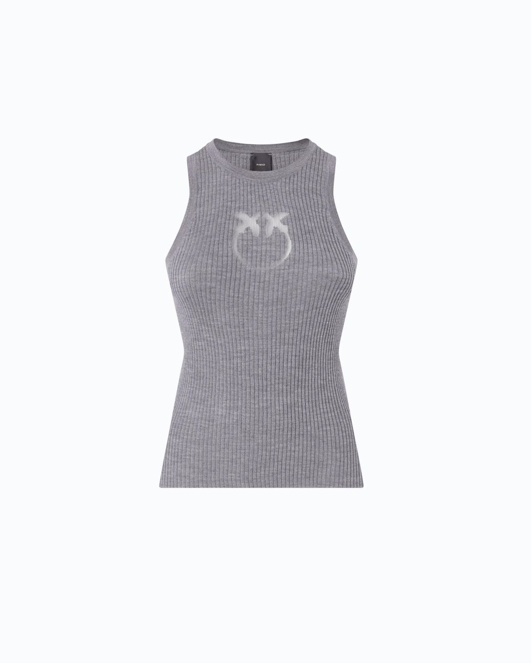 Pinko Gray Ribbed Top With Sheer Love Birds Logo