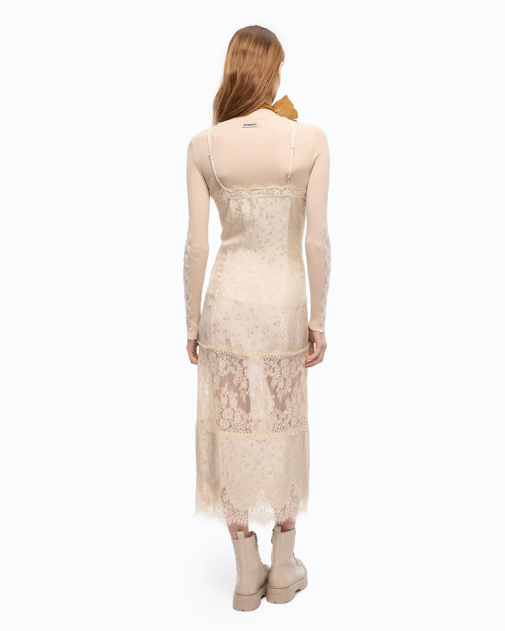 Pinko Natural Midi Slip Dress With Lace Bands