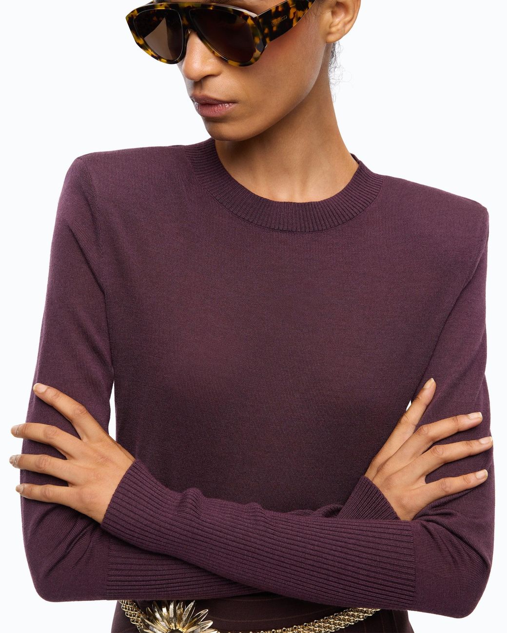 Pinko Purple Merino Wool Sweater With Removable Shoulder Pads