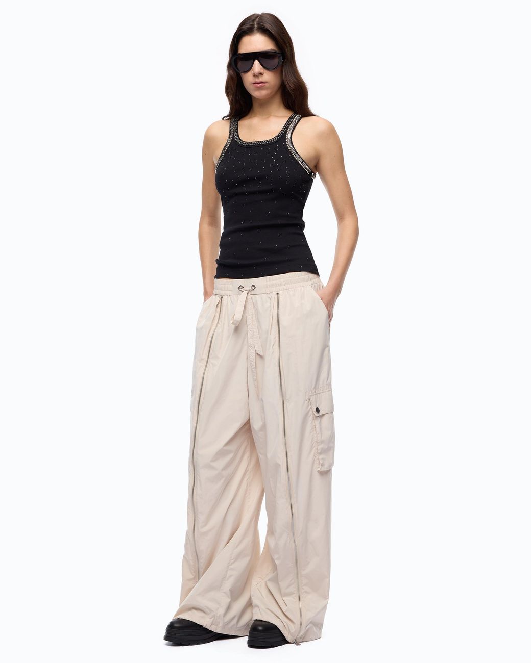 Pinko Black Ribbed Top With Bejewelled Embellishment