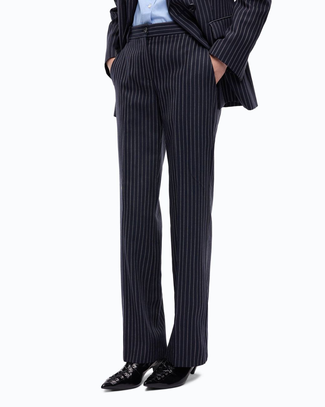 Pinko Blue Pinstriped Wool-Blend Trousers