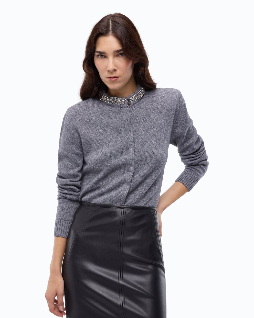 Pinko Gray Cardigan With Jewel Collar