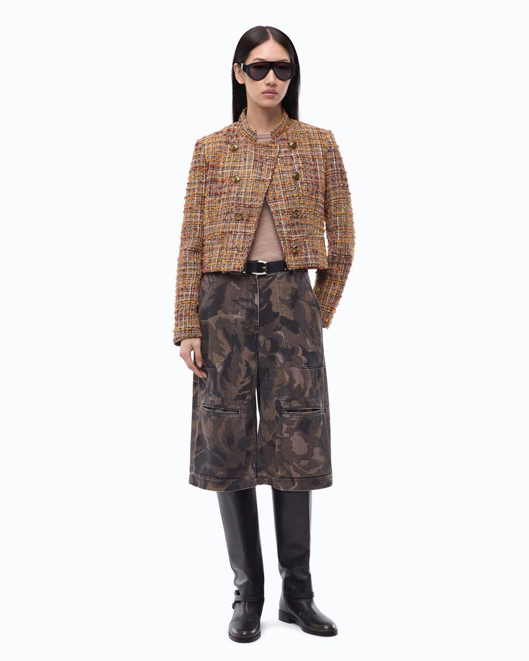 Pinko Brown Bouclé Tweed Jacket With Contrasting Buttons