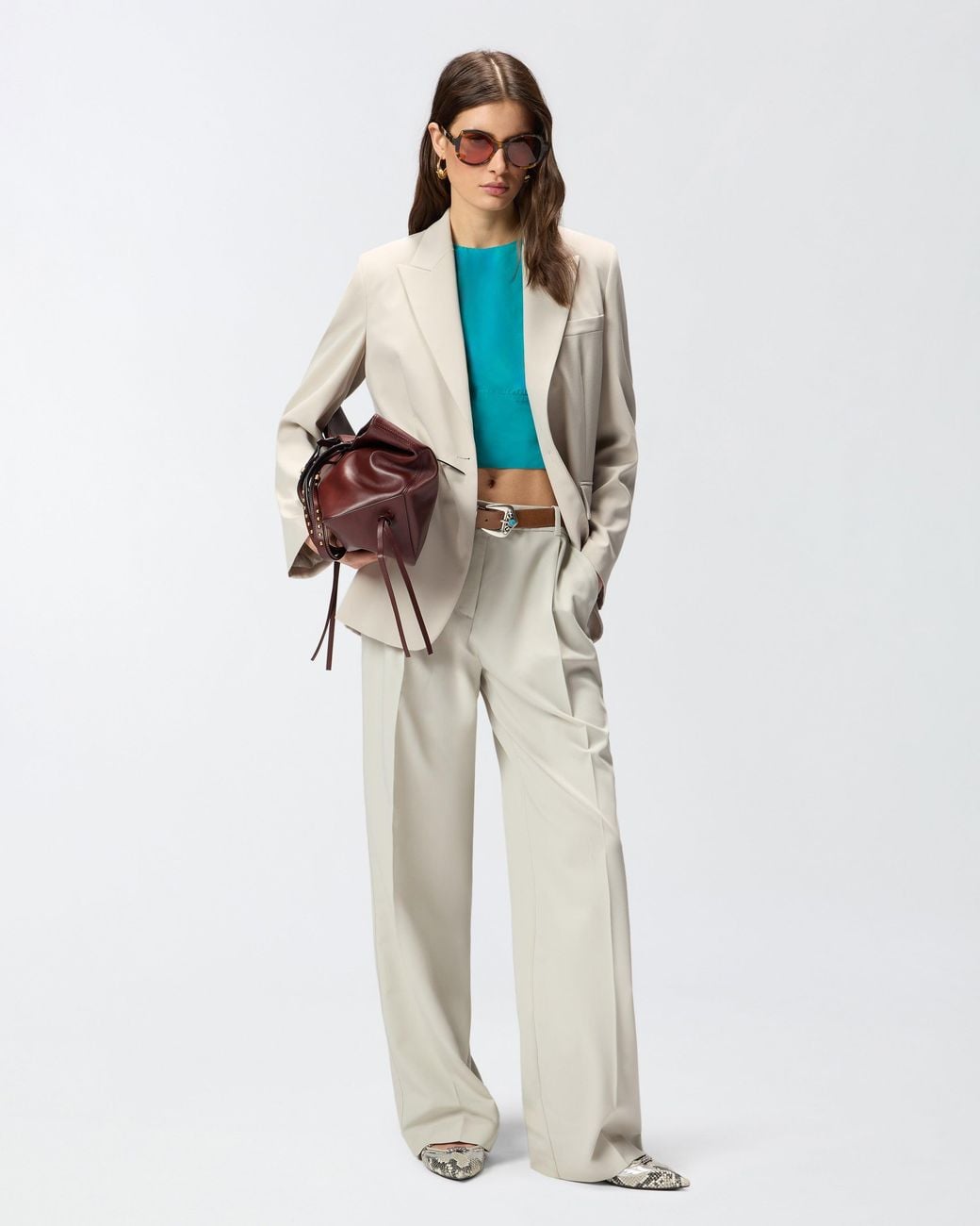 Pinko Blue Crop Top With Wide Sleeves