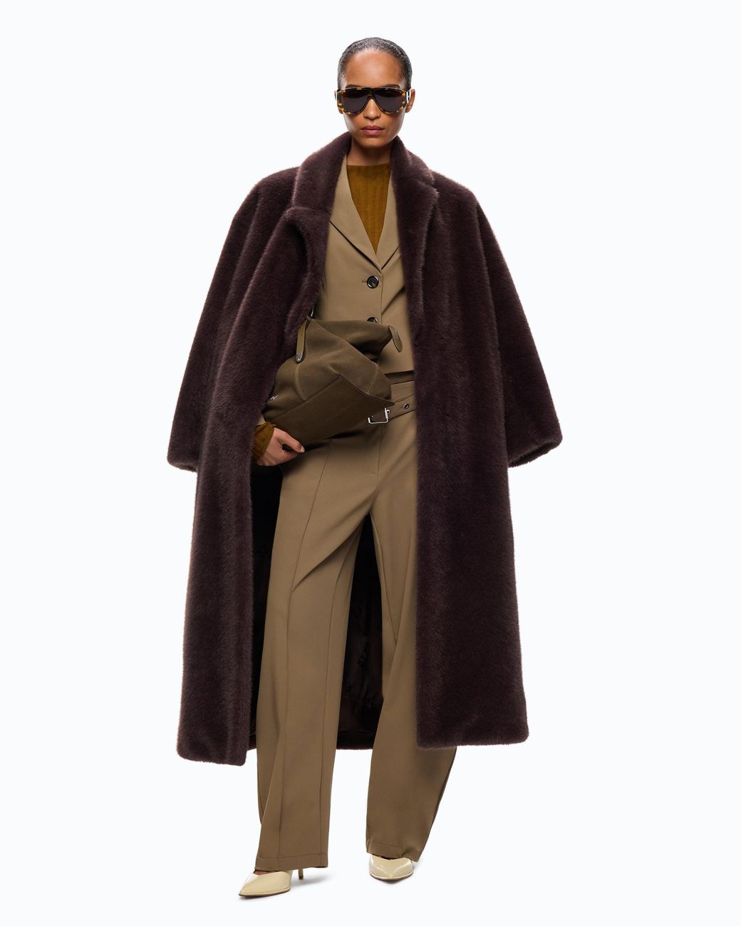 Pinko Red Long Faux Fur Coat With Belt