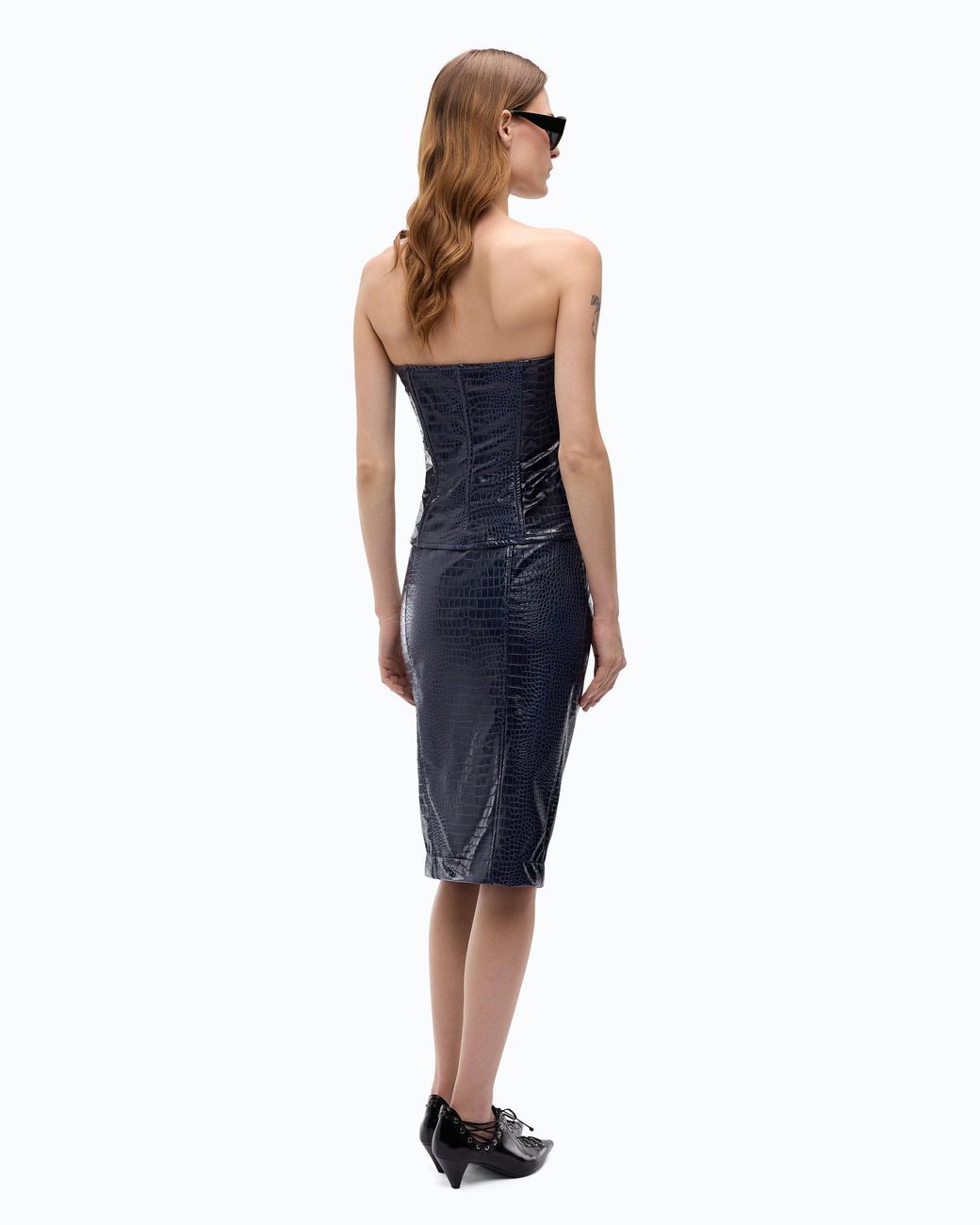 Pinko Blue Pencil Skirt With Crocodile Print