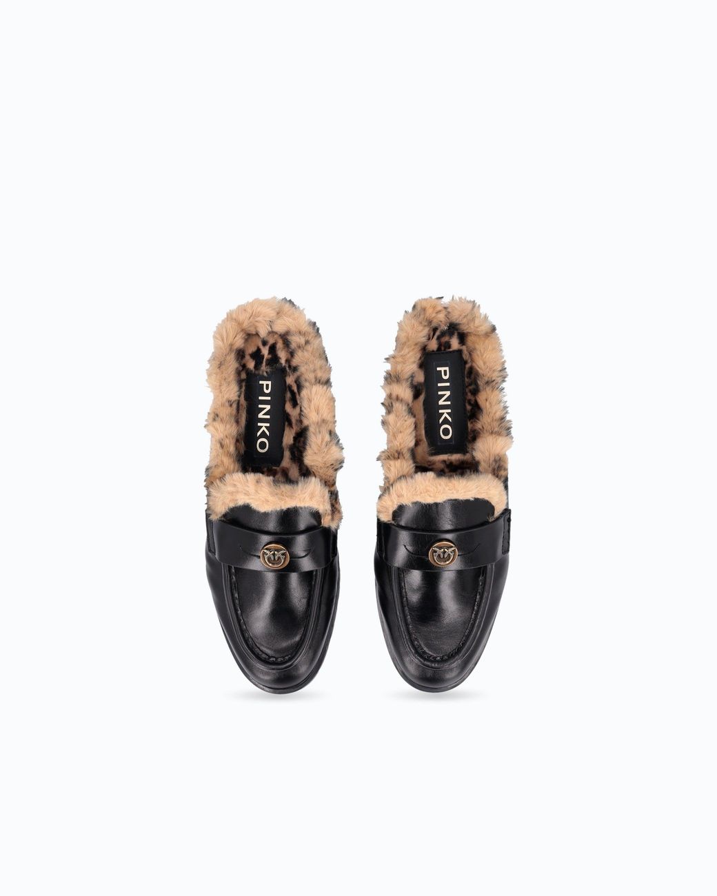 Pinko White Leather Sabot Moccasins With Faux Fur Lining