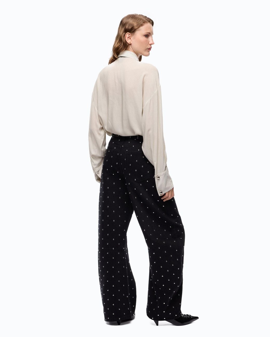 Pinko White Poplin Shirt With Removable Tie And Polka Dots