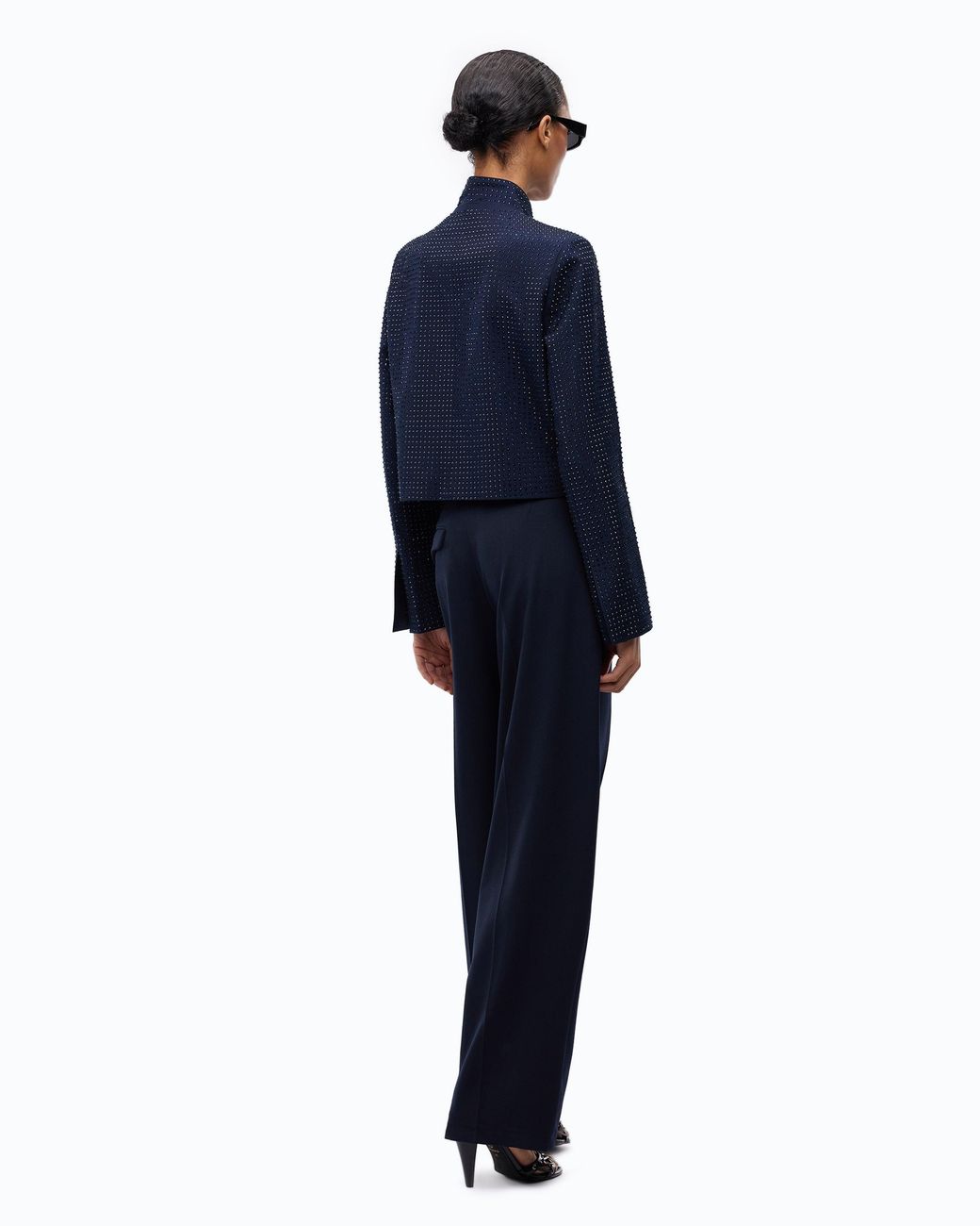 Pinko Blue Cropped Jacket With Rhinestones