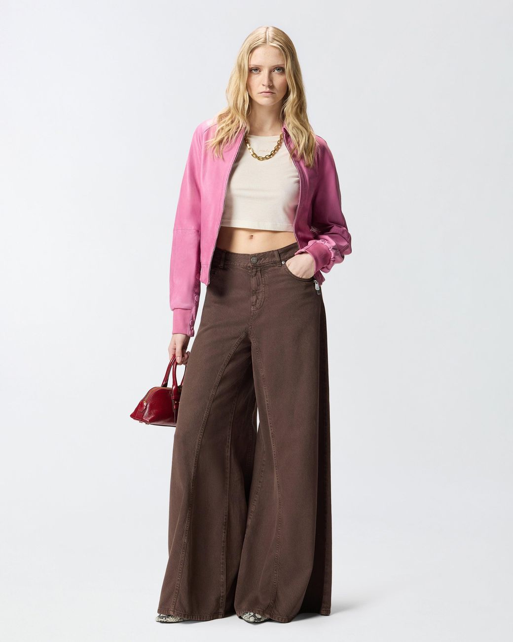 Pinko White Cropped Sweater With Chain